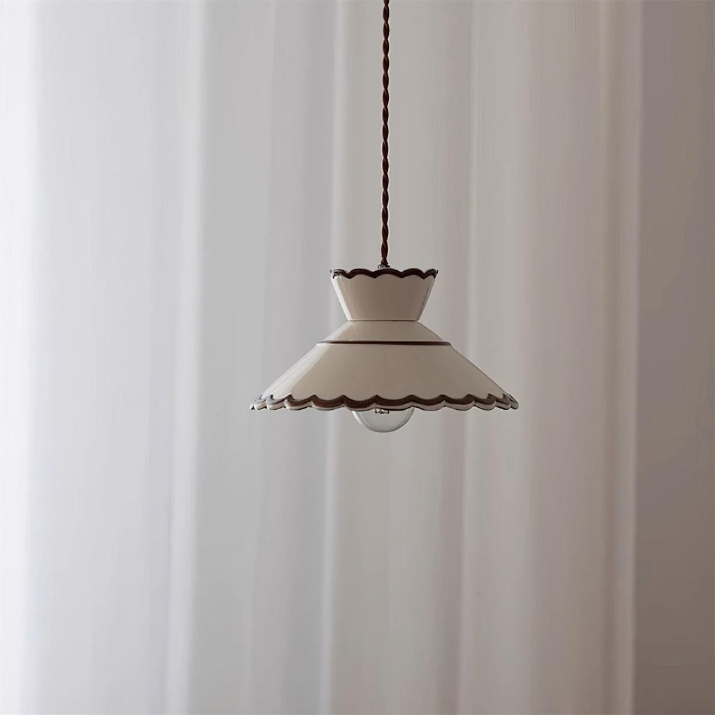 Retro Ceramic Pendant Light with Wavy Rim, E27