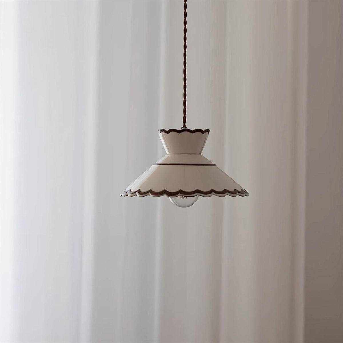 Retro Ceramic Pendant Light with Wavy Rim, E27