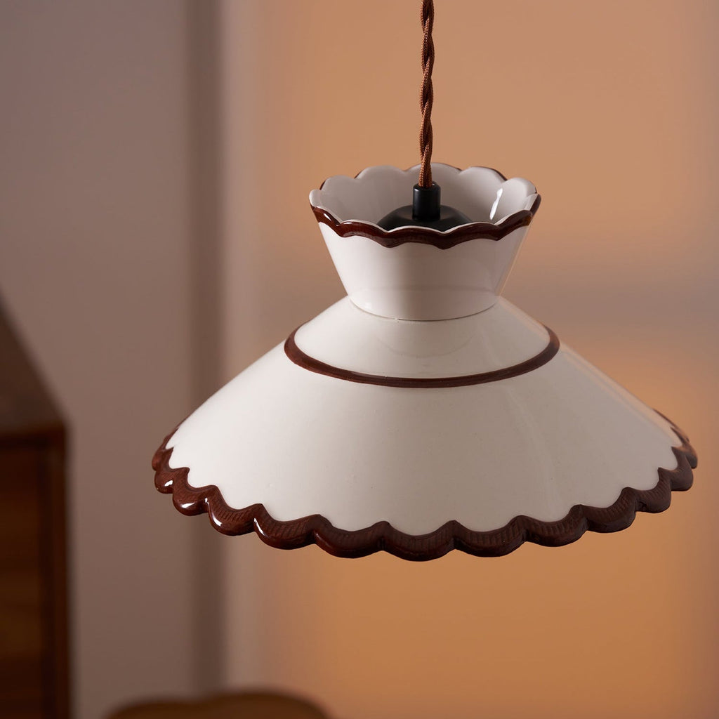 Retro Ceramic Pendant Light with Wavy Rim, E27