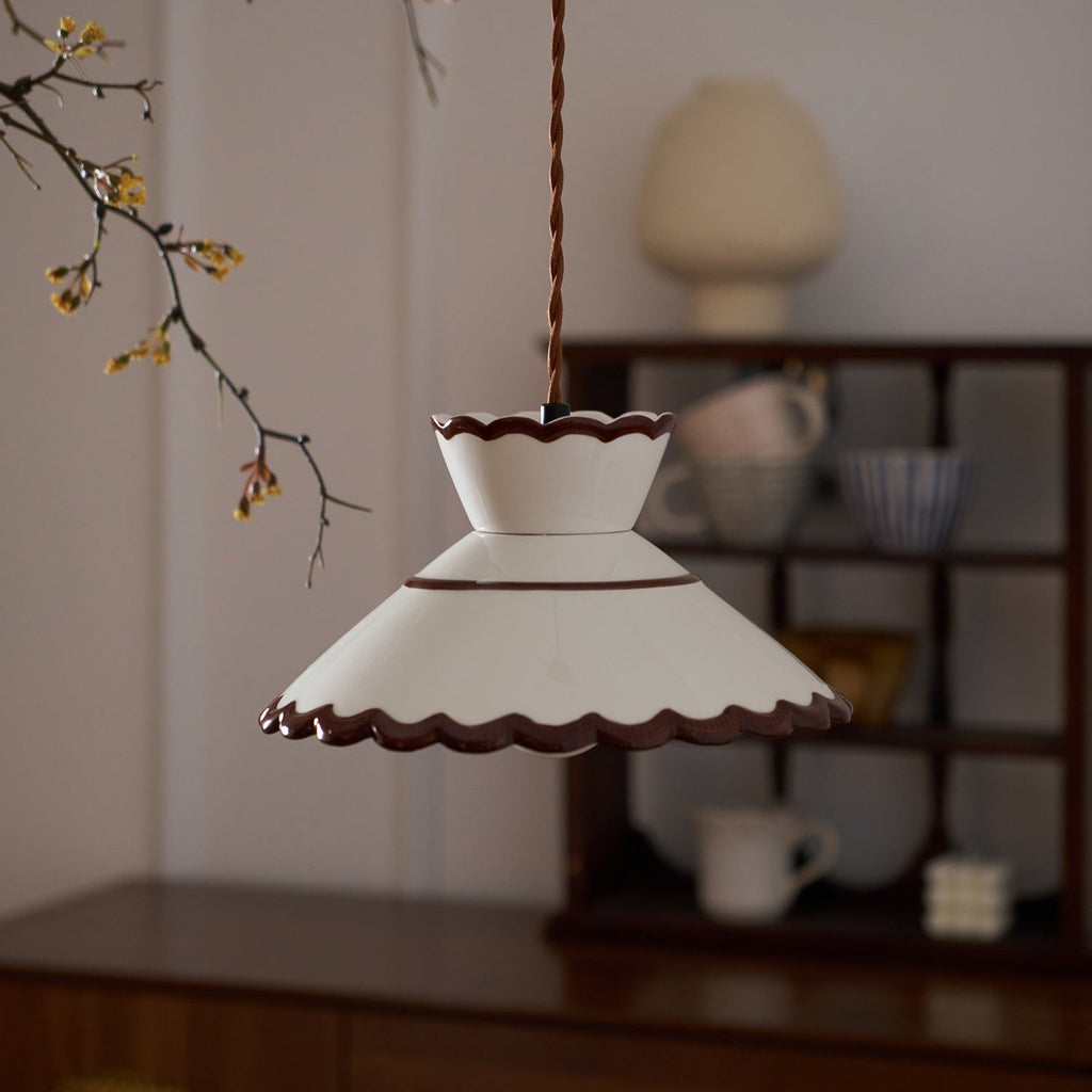 Retro Ceramic Pendant Light with Wavy Rim, E27