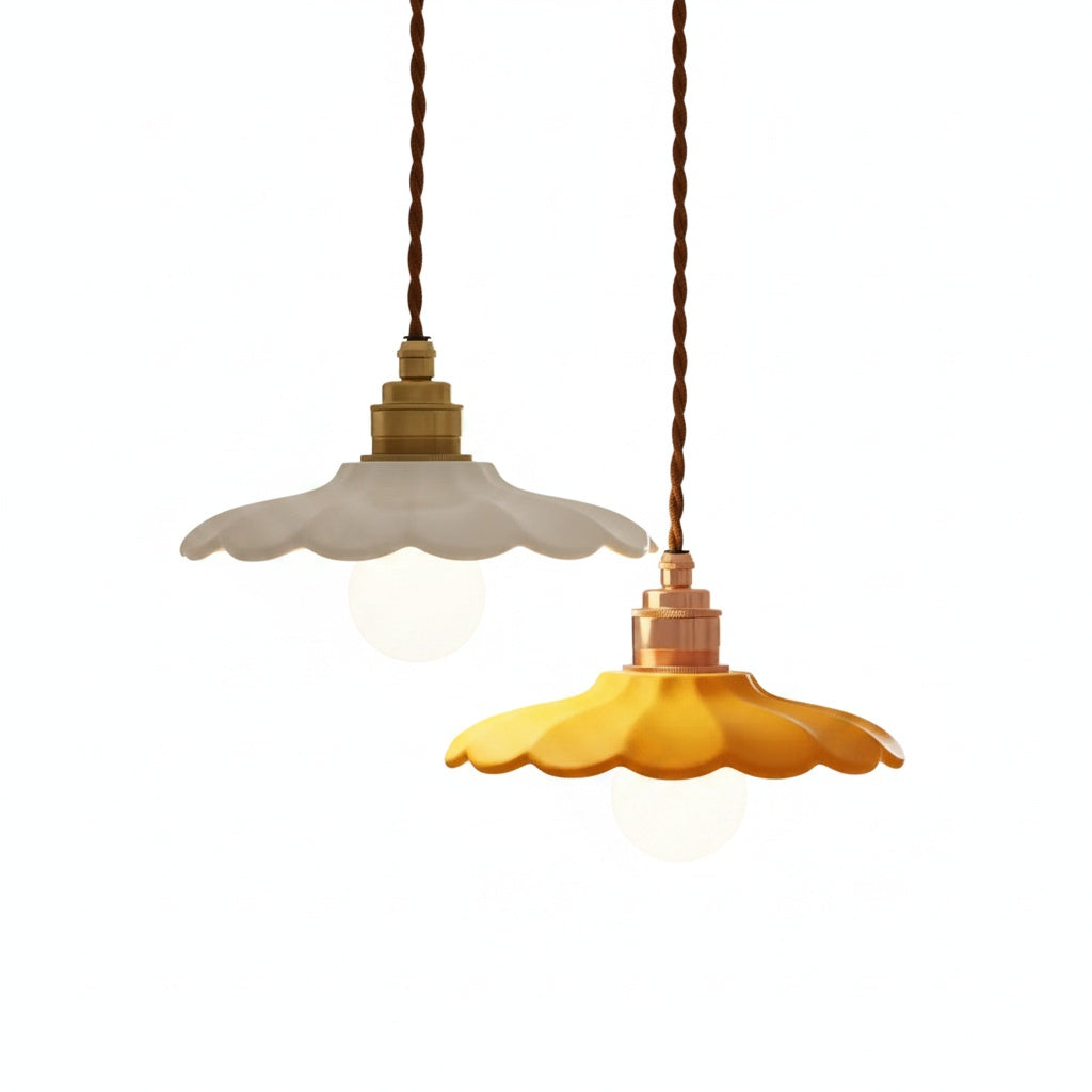 Retro Ceramic Petal Pendant Light, Brass or Rose Gold