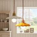 Retro Ceramic Petal Pendant Light, Brass or Rose Gold