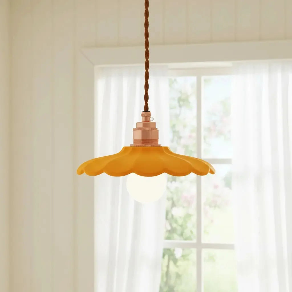 Retro Ceramic Petal Pendant Light, Brass or Rose Gold