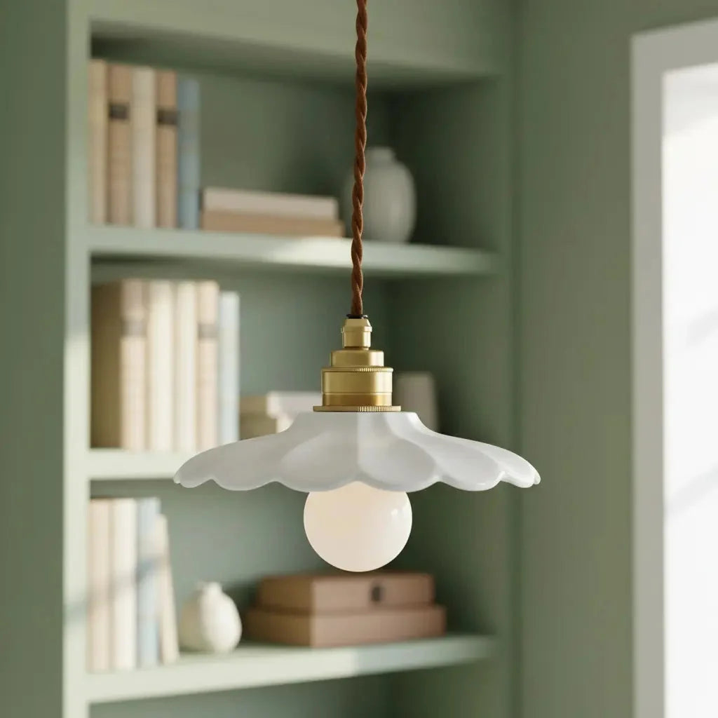 Retro Ceramic Petal Pendant Light, Brass or Rose Gold