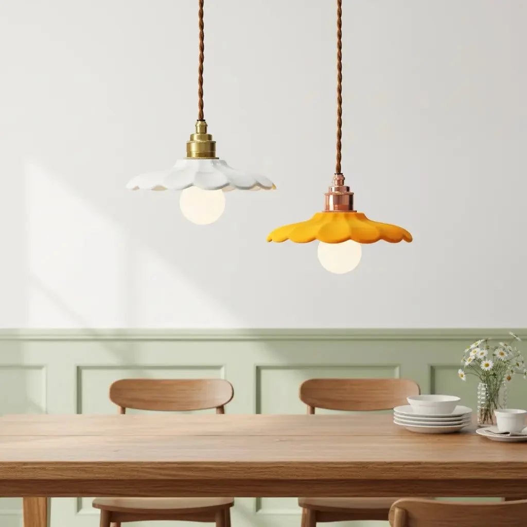 Retro Ceramic Petal Pendant Light, Brass or Rose Gold