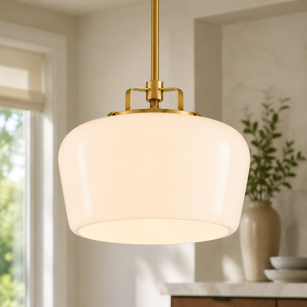 Retro 3-Light Pendant with Glass Shades, Brass-Finish Frame