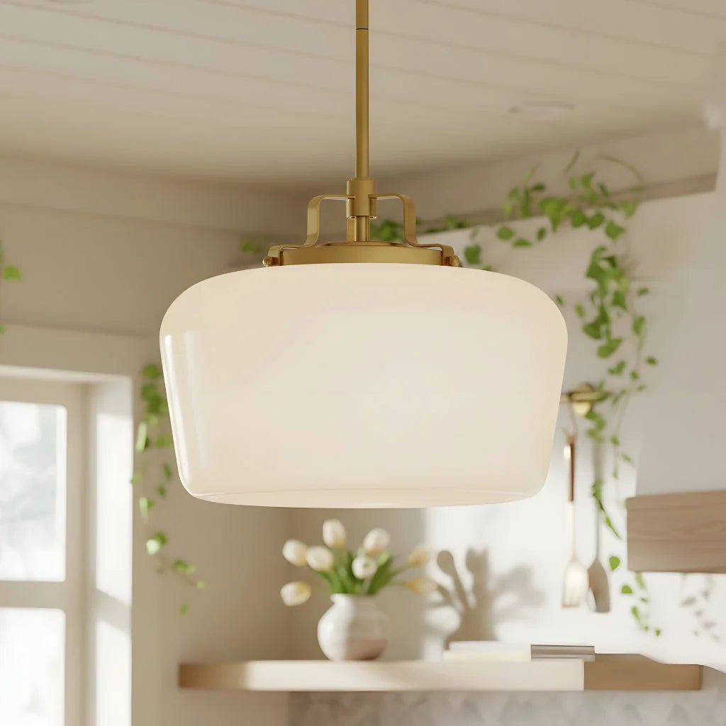 Retro 3-Light Pendant with Glass Shades, Brass-Finish Frame