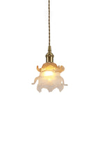 Retro Flower Glass Pendant Light with Polished Brass Fitting