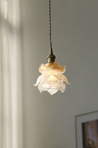 Retro Flower Glass Pendant Light with Polished Brass Fitting
