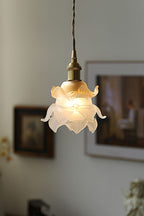 Retro Flower Glass Pendant Light with Polished Brass Fitting