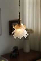 Retro Flower Glass Pendant Light with Polished Brass Fitting