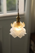 Retro Flower Glass Pendant Light with Polished Brass Fitting