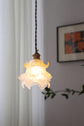Retro Flower Glass Pendant Light with Polished Brass Fitting