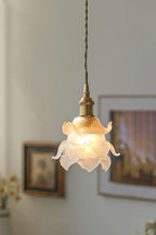 Retro Flower Glass Pendant Light with Polished Brass Fitting