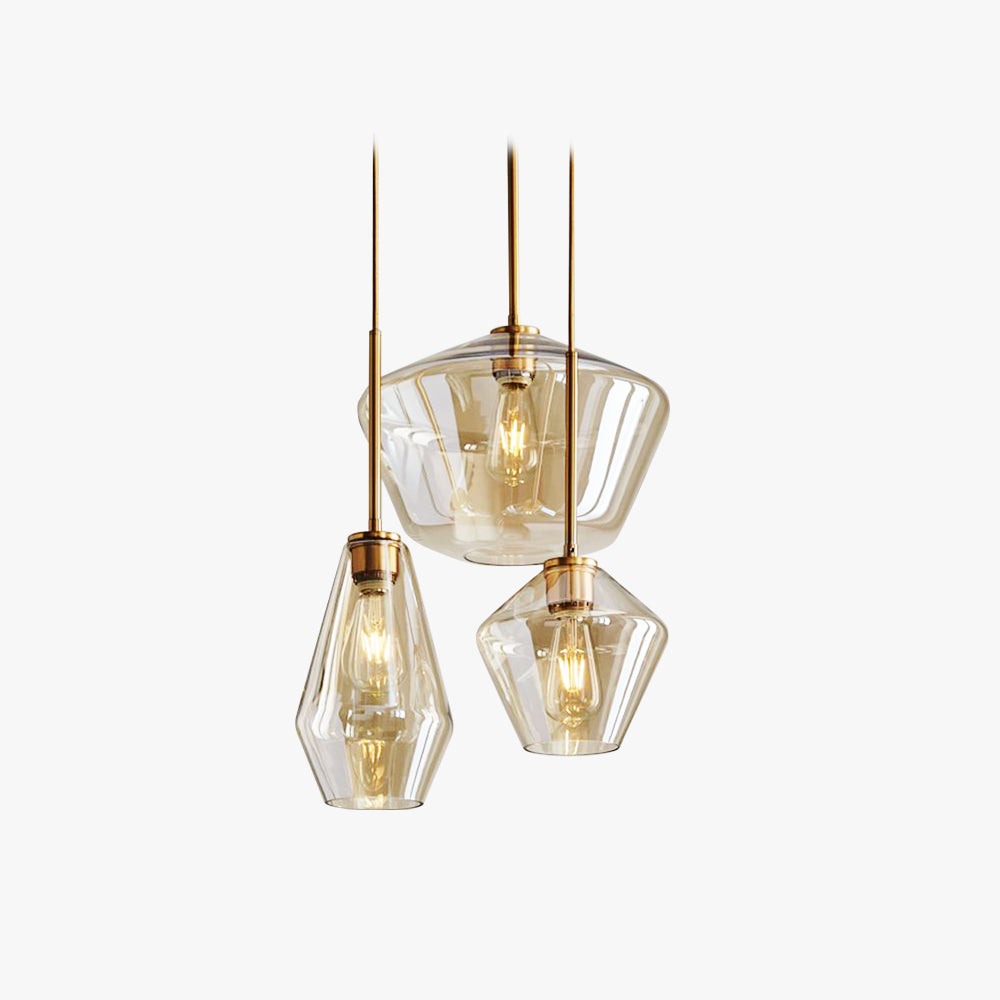 Retro Diamond Glass Pendant Light with Brass-Finish Fitting
