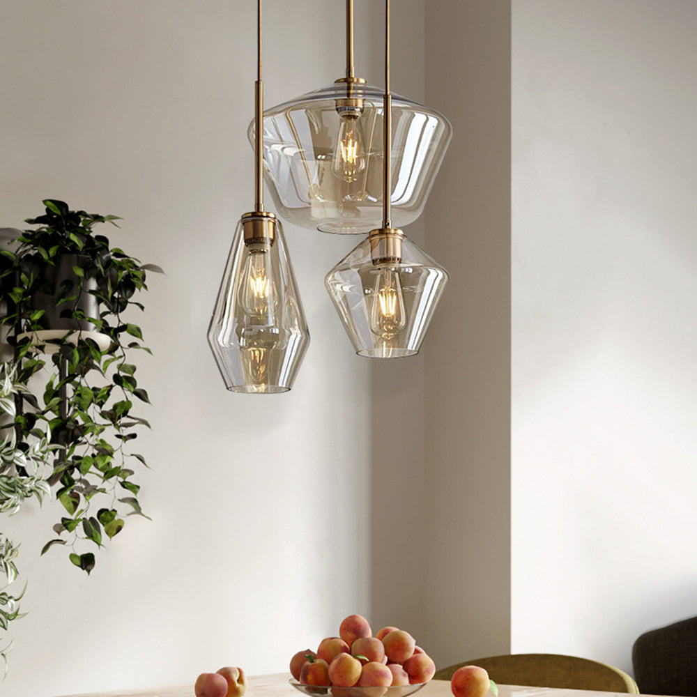 Retro Diamond Glass Pendant Light with Brass-Finish Fitting