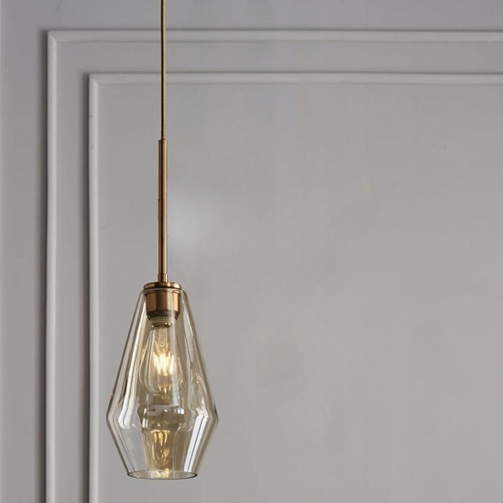 Retro Diamond Glass Pendant Light with Brass-Finish Fitting
