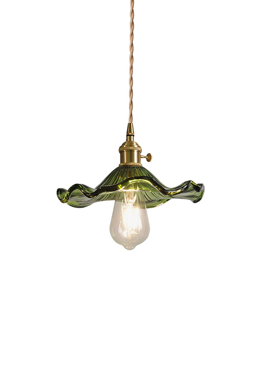 Art Nouveau Fluted Glass Pendant Light with Brass Holder