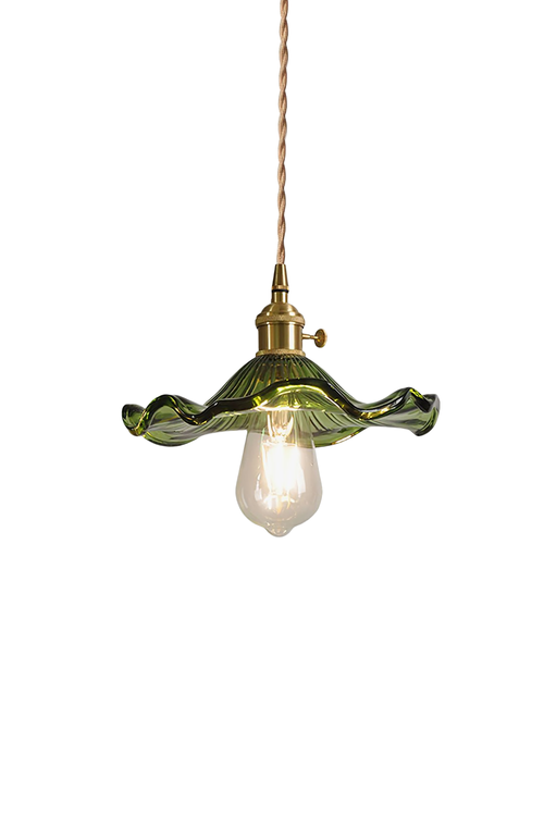 Art Nouveau Fluted Glass Pendant Light with Brass Holder