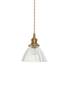 Retro Ribbed Glass Pendant Light with Brass Fitting, 14 cm