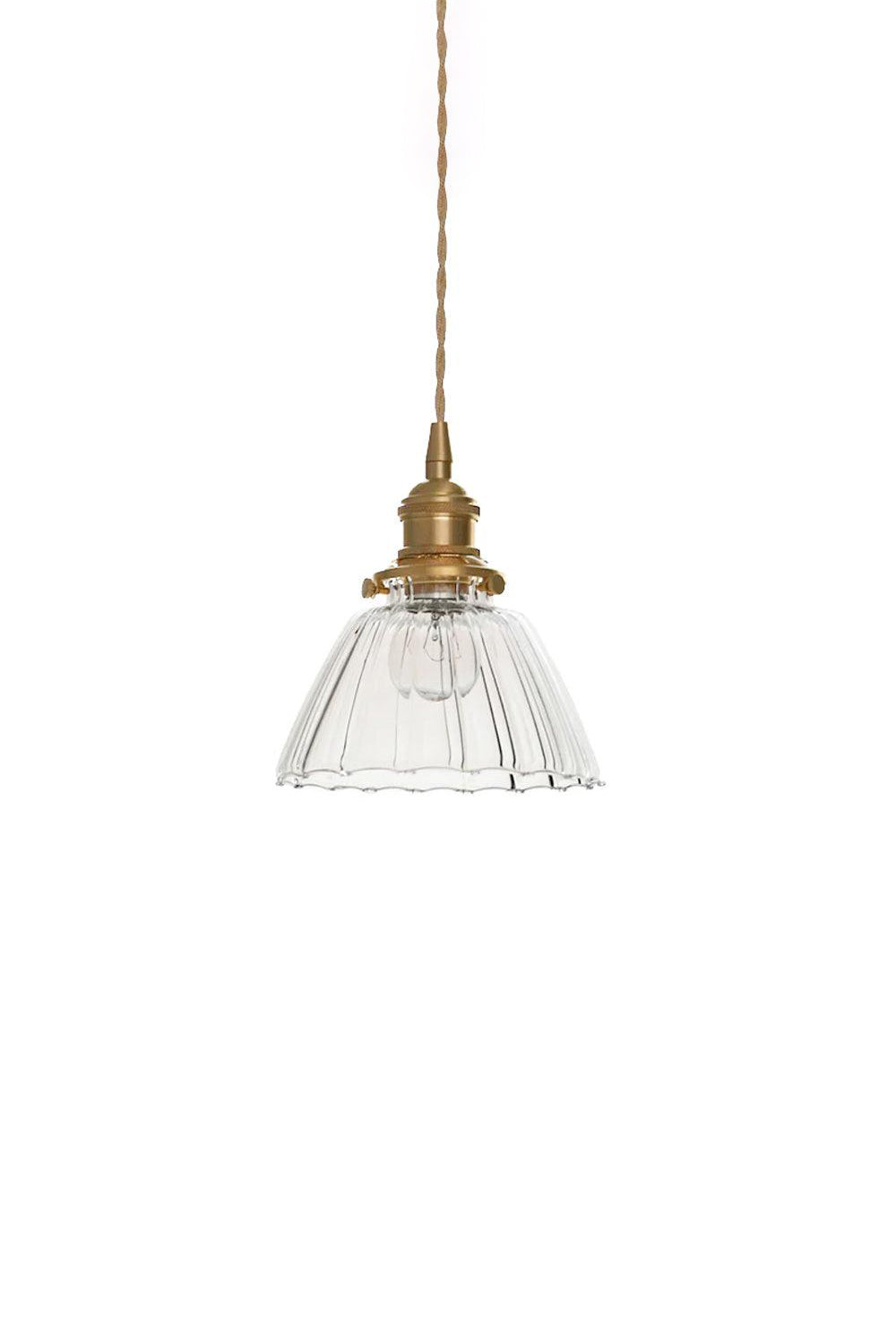 Retro Ribbed Glass Pendant Light with Brass Fitting, 14 cm