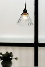 Retro Ribbed Glass Pendant Light with Brass Fitting, 14 cm