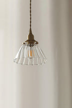 Retro Ribbed Glass Pendant Light with Brass Fitting, 14 cm