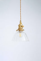 Retro Ribbed Glass Pendant Light with Brass Fitting, 14 cm