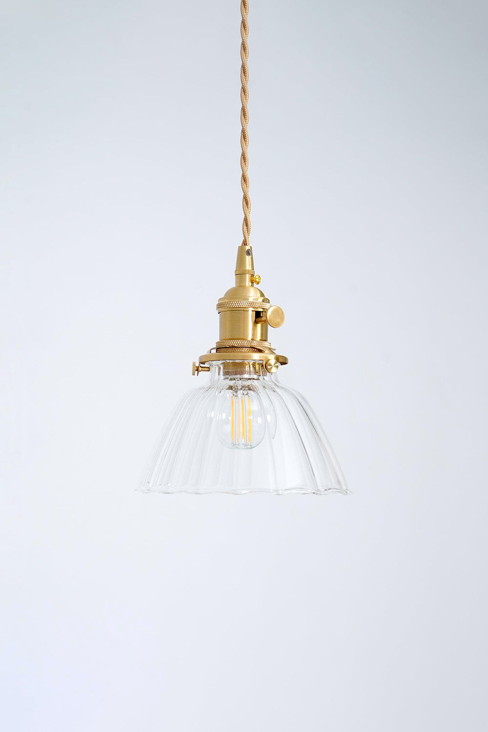 Retro Ribbed Glass Pendant Light with Brass Fitting, 14 cm
