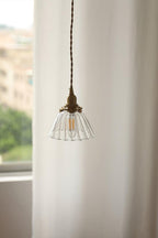 Retro Ribbed Glass Pendant Light with Brass Fitting, 14 cm