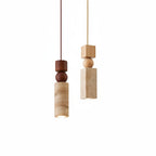 Scandi Travertine Pendant Light with Wood Detail