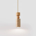 Scandi Travertine Pendant Light with Wood Detail
