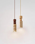 Scandi Travertine Pendant Light with Wood Detail