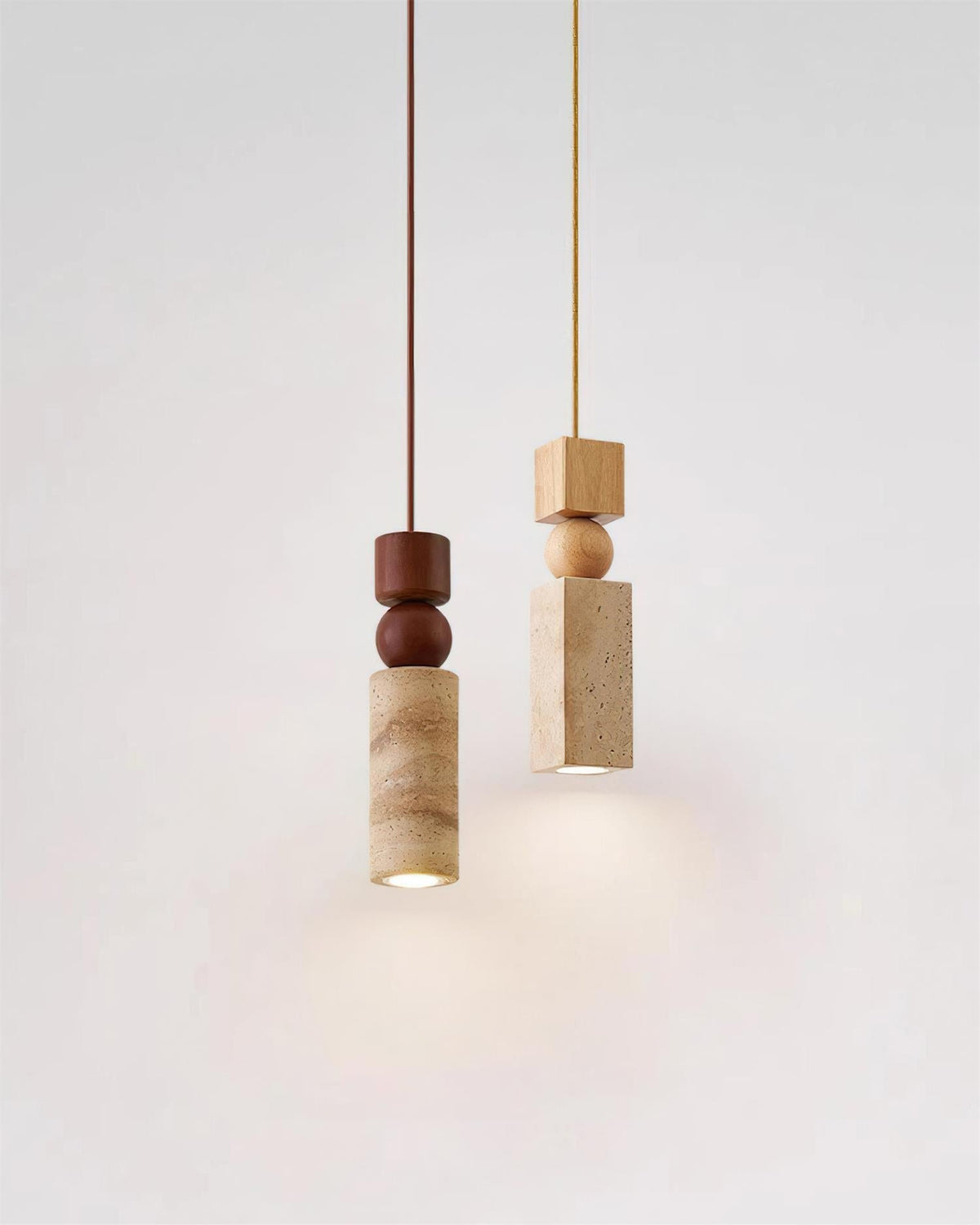 Scandi Travertine Pendant Light with Wood Detail
