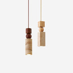 Scandi Travertine Pendant Light with Wood Detail