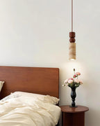 Scandi Travertine Pendant Light with Wood Detail