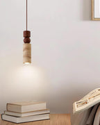 Scandi Travertine Pendant Light with Wood Detail