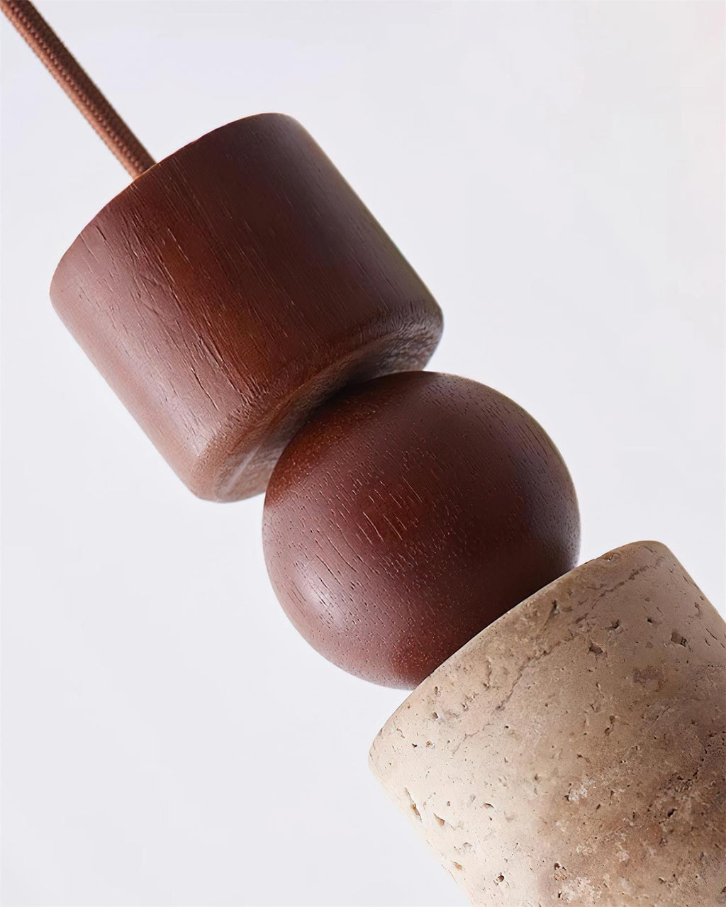 Scandi Travertine Pendant Light with Wood Detail