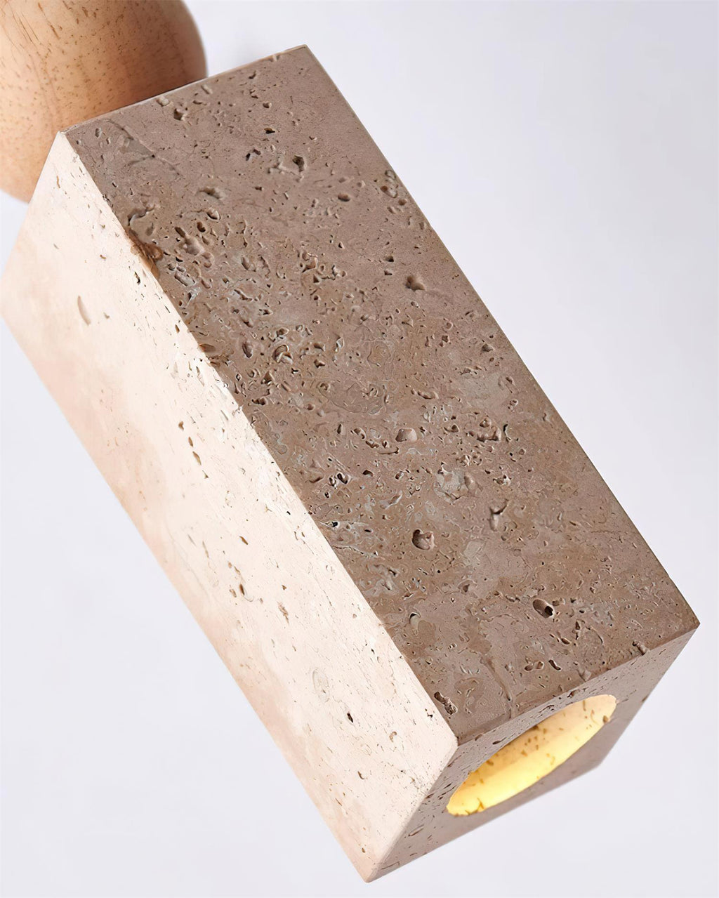 Scandi Travertine Pendant Light with Wood Detail
