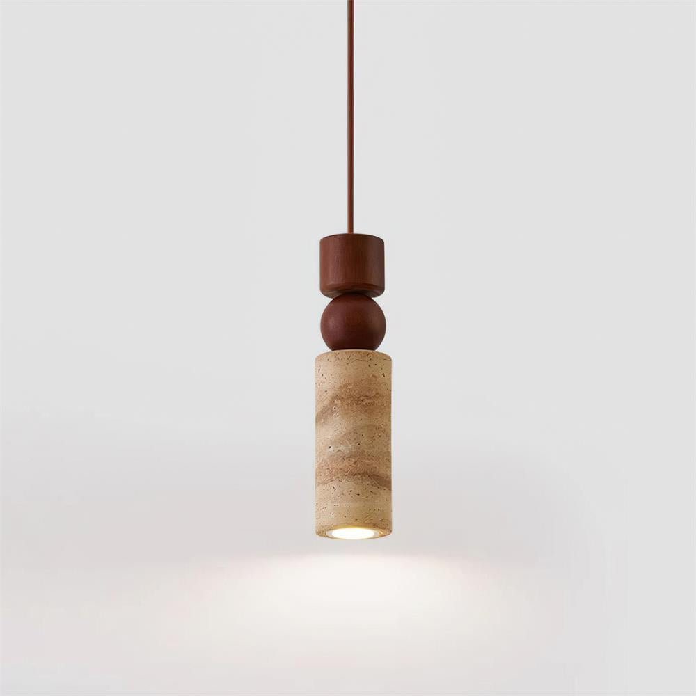 Scandi Travertine Pendant Light with Wood Detail