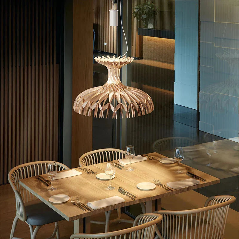 Scandi Wooden Slat Dome Pendant, 60 or 91 cm, Adjustable