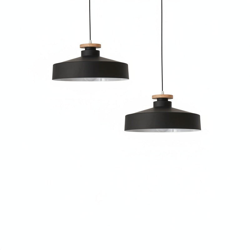 Scandi Flat Dome Pendant Light with Wood Detail