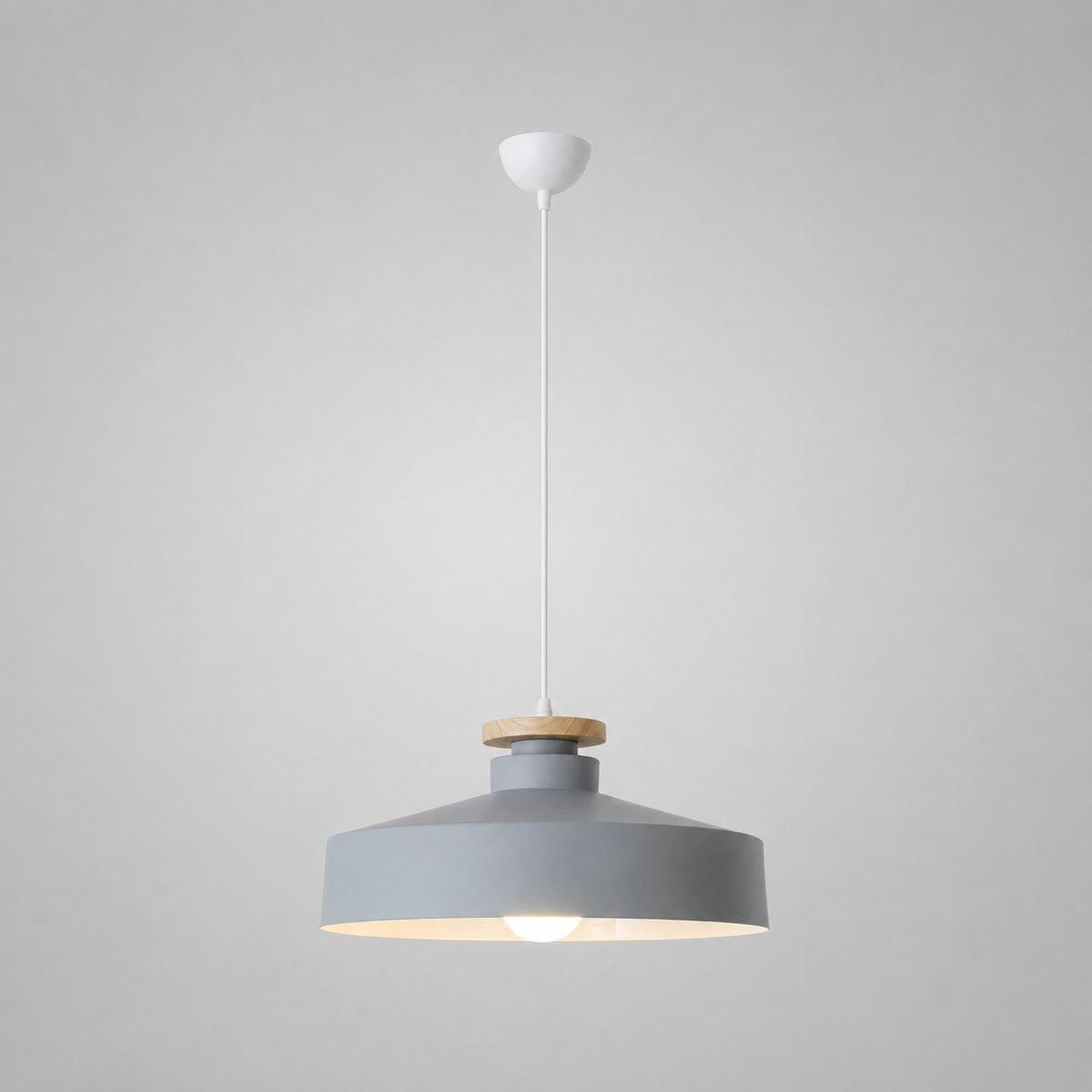Scandi Flat Dome Pendant Light with Wood Detail