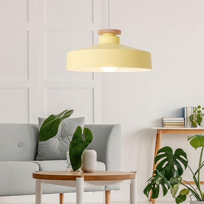 Scandi Flat Dome Pendant Light with Wood Detail