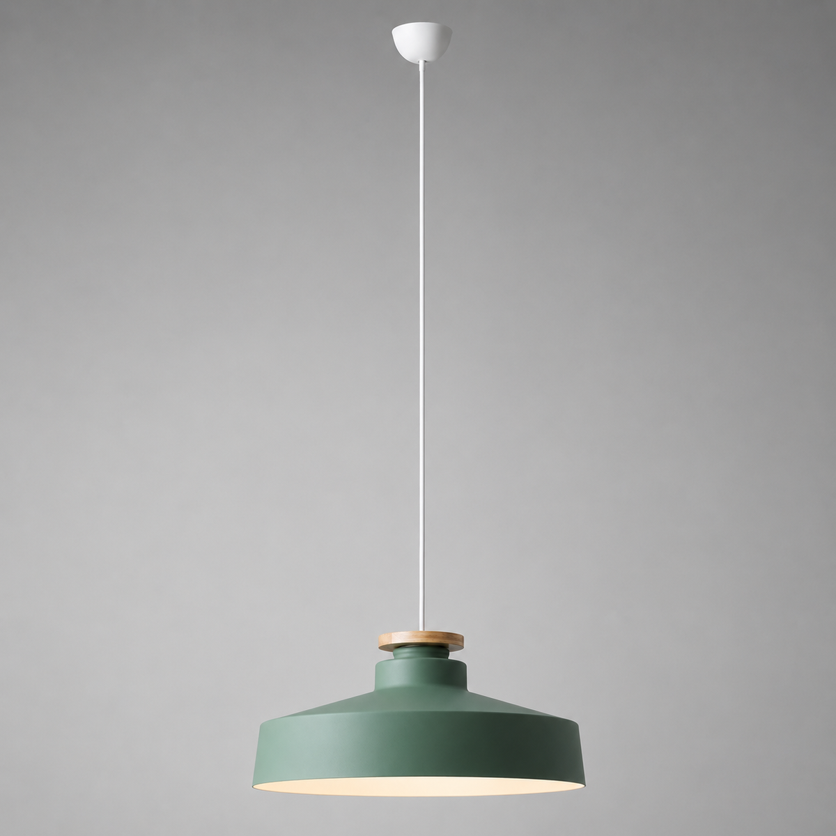 Scandi Flat Dome Pendant Light with Wood Detail