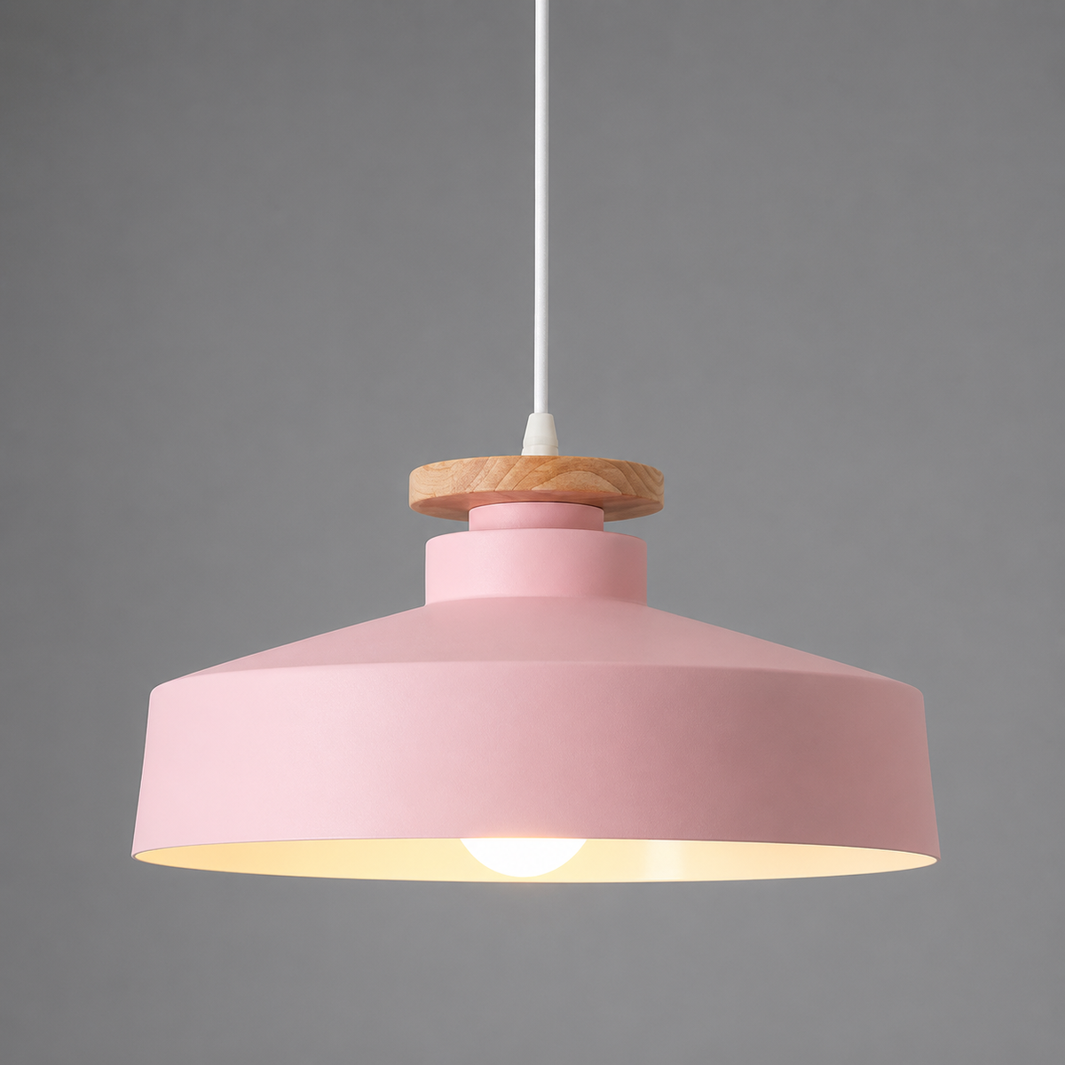 Scandi Flat Dome Pendant Light with Wood Detail