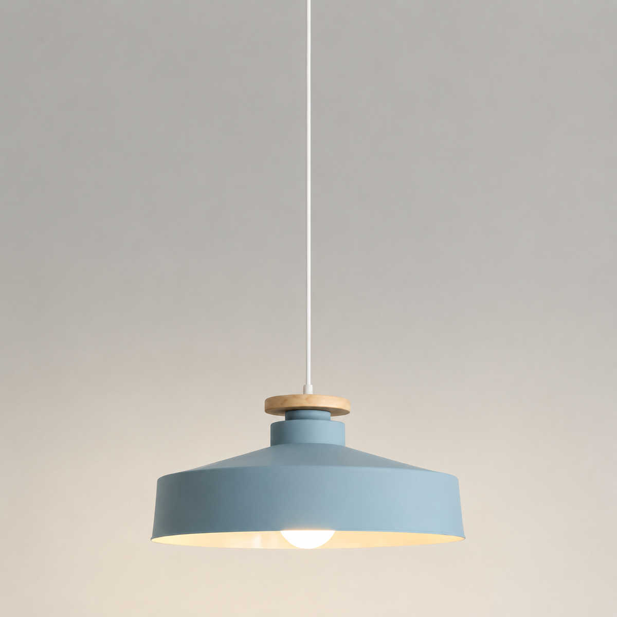 Scandi Flat Dome Pendant Light with Wood Detail