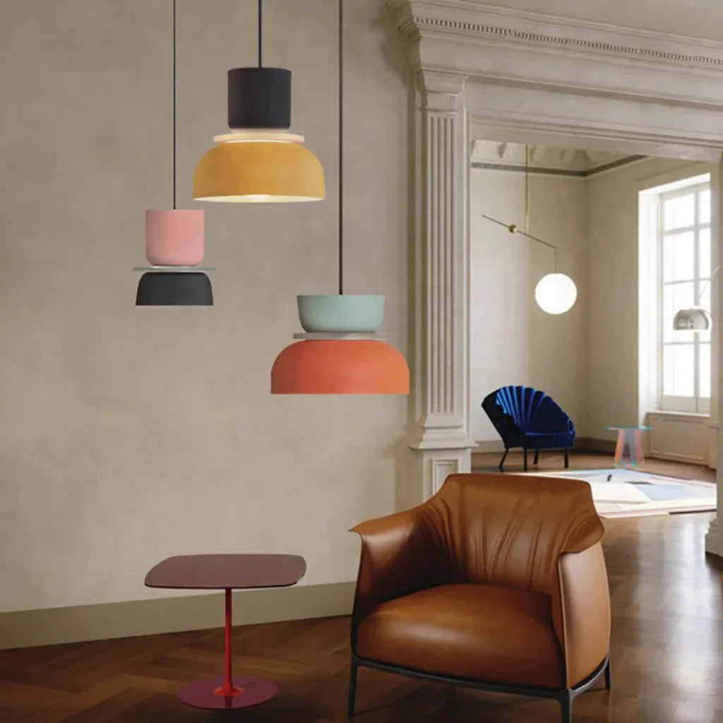 Scandi Colour Block Pendant Light, E27, Compact Shade