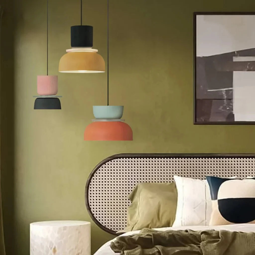 Scandi Colour Block Pendant Light, E27, Compact Shade