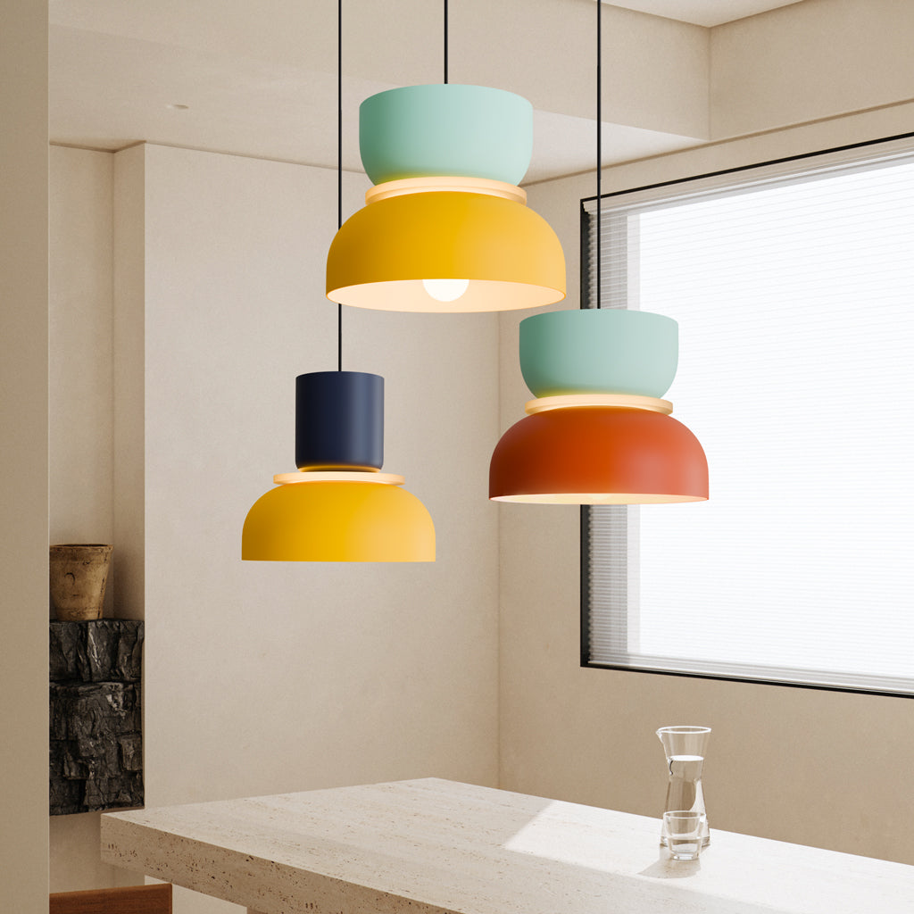 Scandi Colour Block Pendant Light, E27, Compact Shade